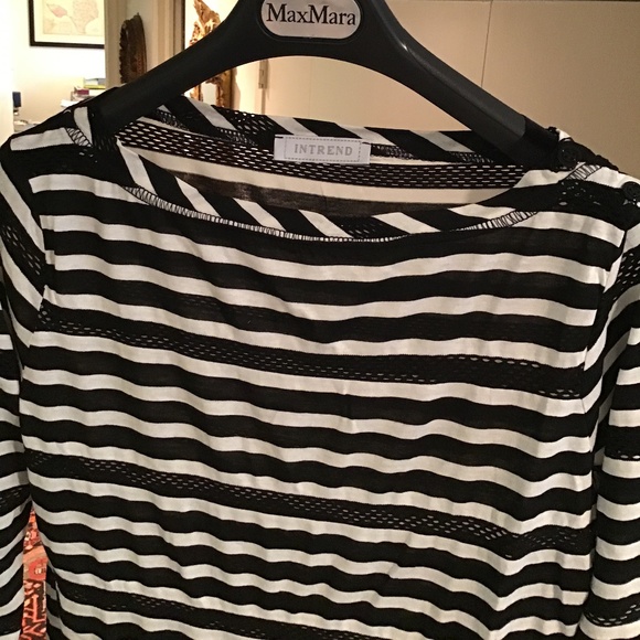 Intrend Black & White Striped Top 3/4 Sleeves L - Picture 4 of 8